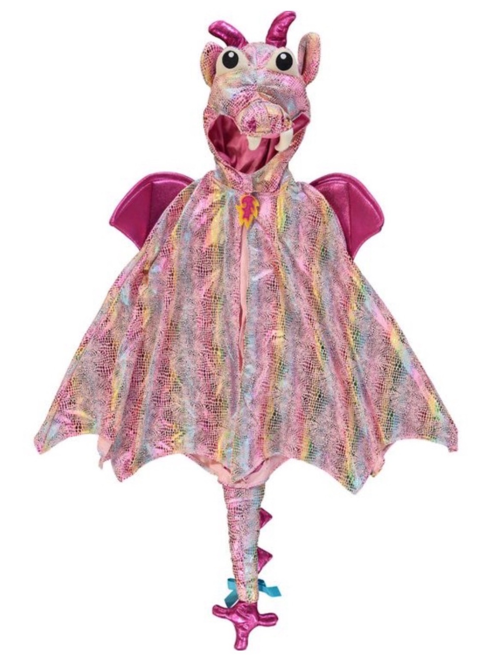 Kids Pink Rainbow Dragon Hooded Costume Cape | Dress-Up Halloween Theatre Play